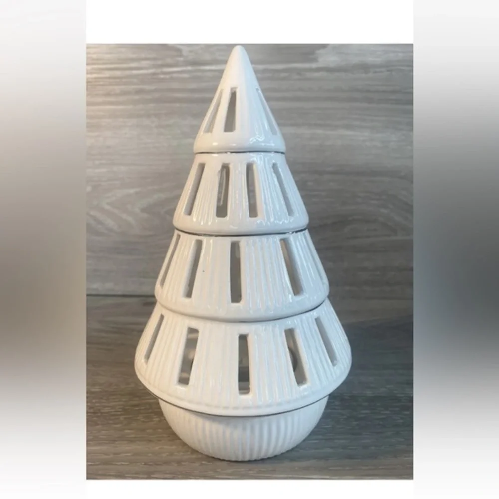 Yankee Candle Tree Luminary Tea Light Candle Holder Set White Ceramic Tree 8